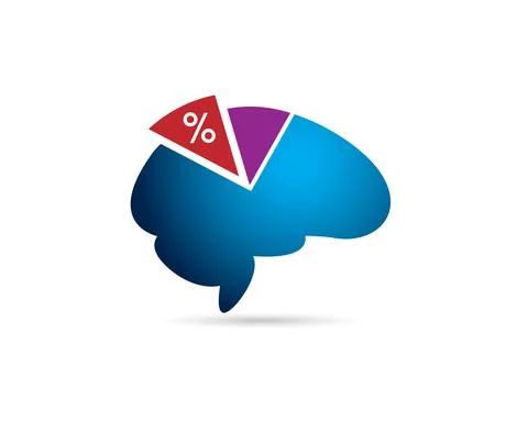 Blue brain with pie chart graph number percentage Stock Illustration