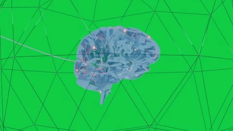 Blue brain rotating as arc sweeping causing node pulse, showing activity on Stock Footage 339724924