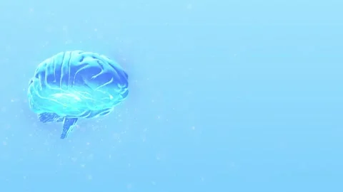 Blue brain science copy space glowing neural form, soft particles, clean pastel Stock Footage 340556745