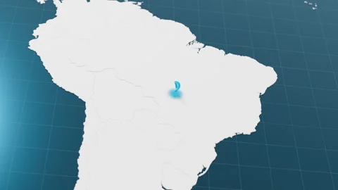 Blue Brazil 3d map with pointer pin surrounded with other countries in white Stock Footage 316250649