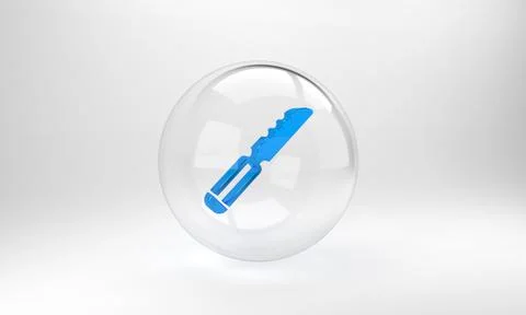 Blue Bread knife icon isolated on grey background. Cutlery symbol. Glass circ Stock Illustration