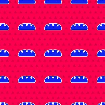Blue Bread loaf icon isolated seamless pattern on red background. Vector イラスト素材