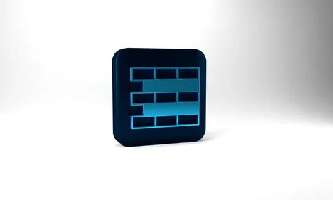 Blue Bricks icon isolated on grey background. Blue square button. 3d Stock Illustration