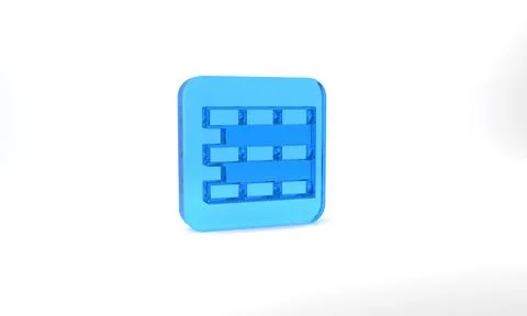 Blue Bricks icon isolated on grey background. Glass square button. 3d Stock Illustration