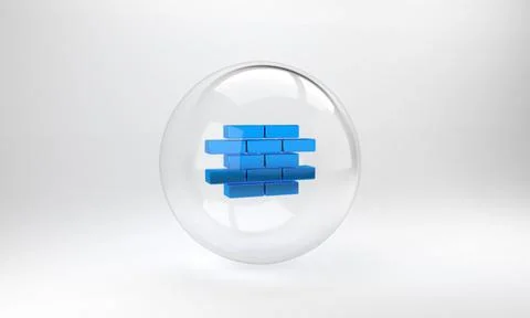 Blue Bricks icon isolated on grey background. Glass circle button. 3D render  Illustrazione stock
