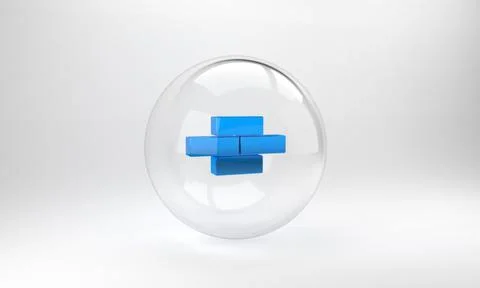 Blue Bricks icon isolated on grey background. Glass circle button. 3D render  Stock Illustration