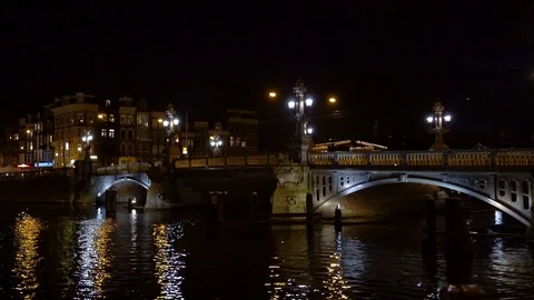 The Blue bridge crossing the river Amstel Stock Footage 90357872