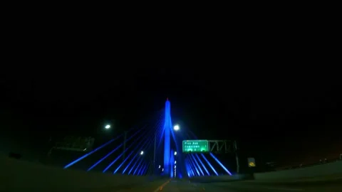 Blue Bridge at Night Video stock 152035390
