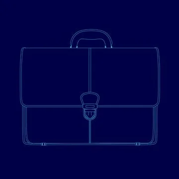 Blue briefcase with a handle. The briefcase is made of leather and has a zipper Illustration