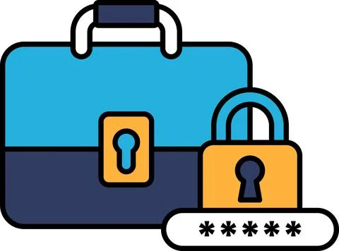 A blue briefcase with a lock on it and a key Stock Illustration