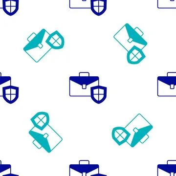 Blue Briefcase with shield icon isolated seamless pattern on white background Stock Illustration