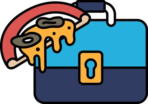 A blue briefcase with a slice of pizza on top of it Stock Illustration