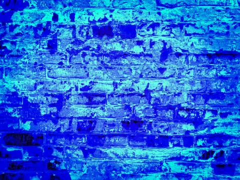 Blue bright grunge texture of an old red brick wall with damage Illustrazione stock