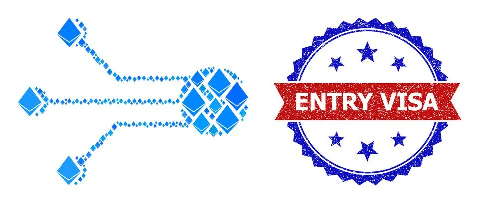 Blue Brilliant Composition Sensor Links Icon and Textured Bicolor Entry Visa イラスト素材