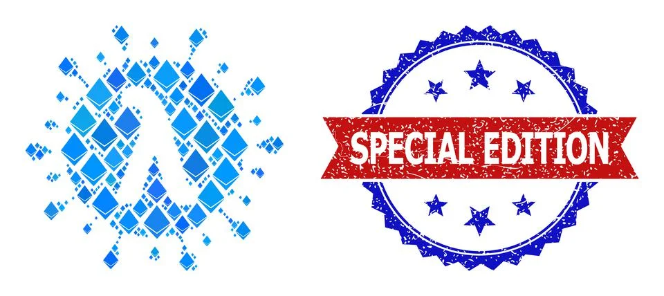 Blue Brilliant Mosaic Lambda Covid Virus Icon and Grunge Bicolor Special Edition 스톡 일러스트