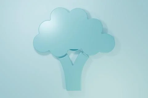 Blue Broccoli icon isolated on blue background. Minimalism concept. 3D rend.. Stock Illustration