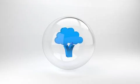 Blue Broccoli icon isolated on grey background. Glass circle button. 3D rende Stock Illustration
