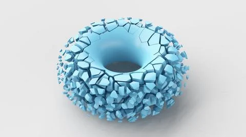 Blue broken circle shape. White background. Abstract illustration, 3d render. Illustrazione stock