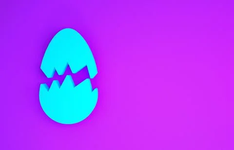 Blue Broken egg icon isolated on purple background. Happy Easter. Minimalism  Stock Illustration