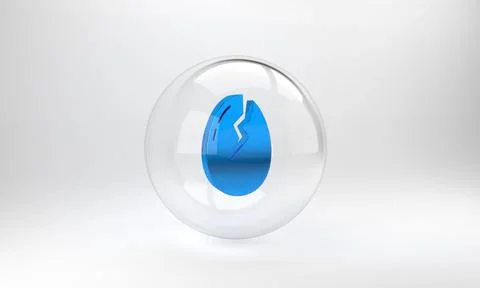 Blue Broken egg icon isolated on grey background. Happy Easter. Glass circle  Illustrazione stock