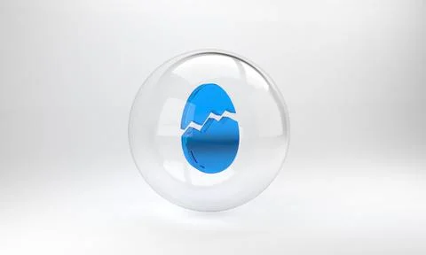 Blue Broken egg icon isolated on grey background. Happy Easter. Glass circle  Illustrazione stock