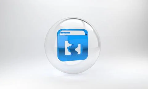 Blue Broken file icon isolated on grey background. Glass circle button. 3D re イラスト素材