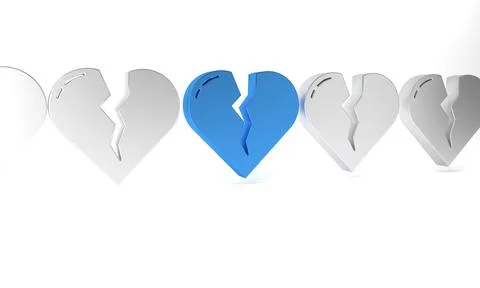 Blue Broken heart or divorce icon isolated on white background. Love symbol.. Stock Illustration