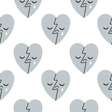 Blue broken heart pattern on white background. Vector seamless pattern with Stock Illustration
