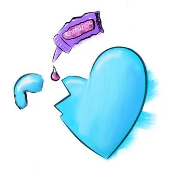 A blue broken heart on a white background Stock Illustration
