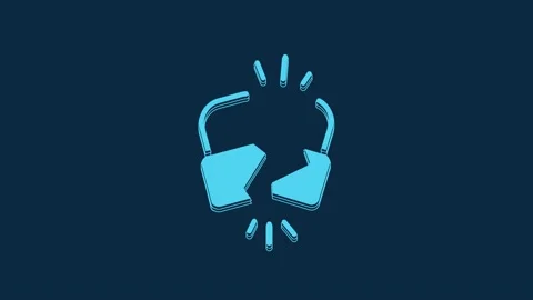 Blue Broken or cracked lock icon isolated on blue background. Unlock sign. 4K Video stock 235780428