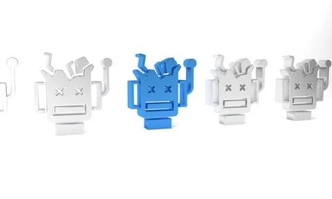 Blue Broken robot icon isolated on white background. Artificial intelligenc.. Stock Illustration