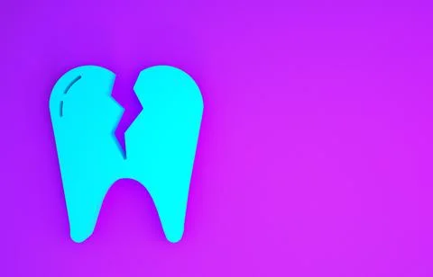 Blue Broken tooth icon isolated on purple background. Dental problem icon. De イラスト素材