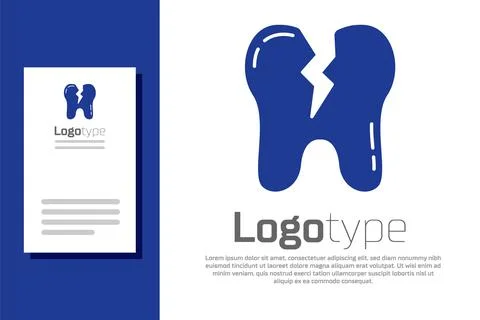 Blue Broken tooth icon isolated on white background. Dental problem icon. Dental イラスト素材