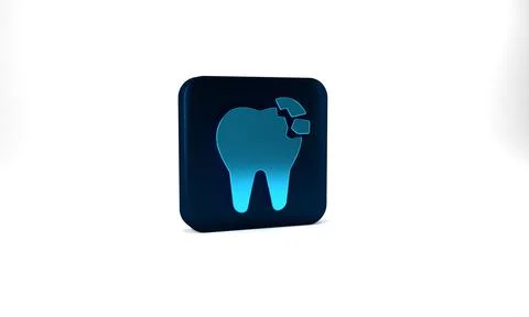 Blue Broken tooth icon isolated on grey background. Dental problem icon. Dental Stockillustratie