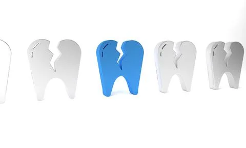 Blue Broken tooth icon isolated on white background. Dental problem icon. D.. Stock Illustration