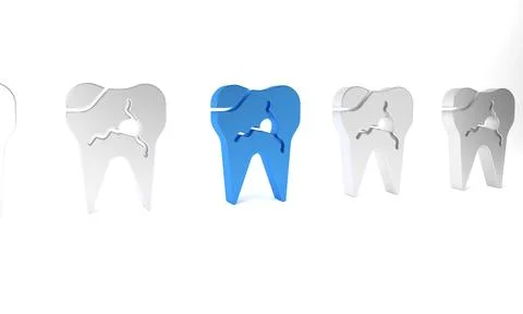 Blue Broken tooth icon isolated on white background. Dental problem icon. D.. Stock Illustration