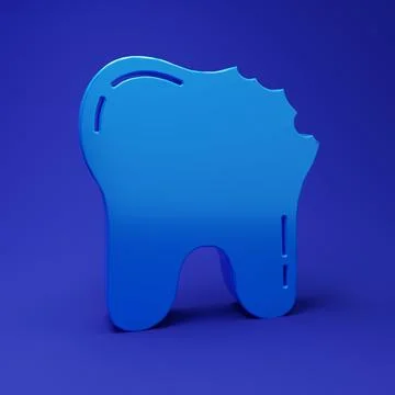 Blue Broken tooth icon isolated on blue background. Dental problem icon. De.. Stockillustratie