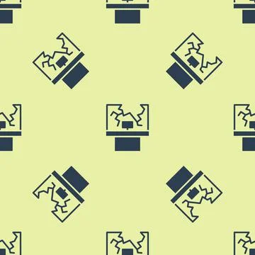 Blue Broken window icon isolated seamless pattern on yellow background. Damaged イラスト素材