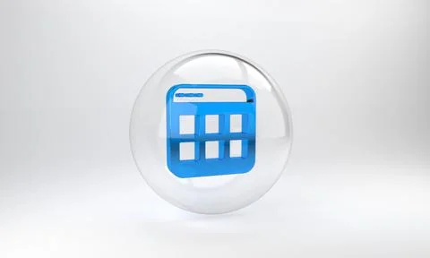 Blue Browser files icon isolated on grey background. Glass circle button. 3D  Illustrazione stock