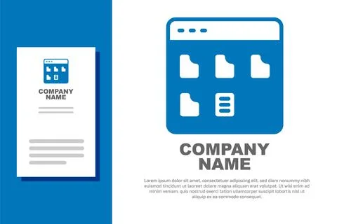Blue Browser files icon isolated on white background. Logo design template Illustrazione stock