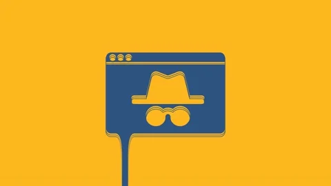 Blue Browser incognito window icon isolated on orange background. 4K Video Stock Footage 234015048