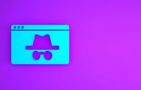 Blue Browser incognito window icon isolated on purple background. Minimalism  Stock Illustration