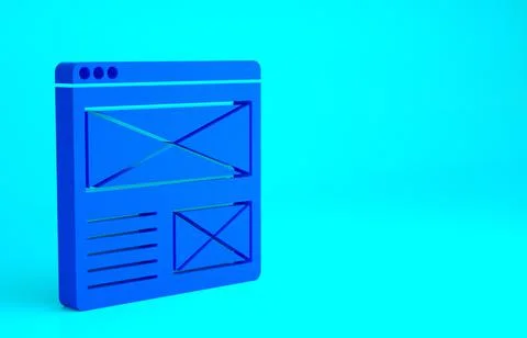 Blue Browser window icon isolated on blue background. Minimalism concept. 3d  Stock Illustration