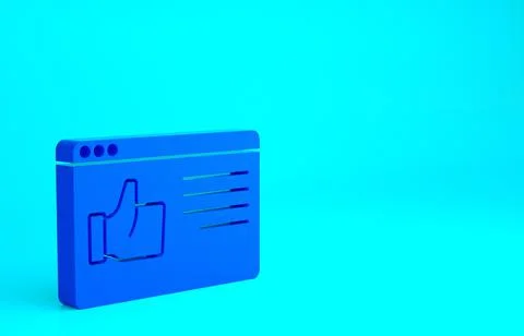 Blue Browser window icon isolated on blue background. Minimalism concept. 3d  Stock Illustration