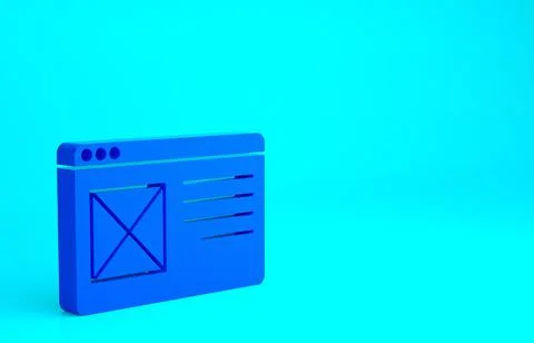 Blue Browser window icon isolated on blue background. Minimalism concept. 3d  Illustrazione stock