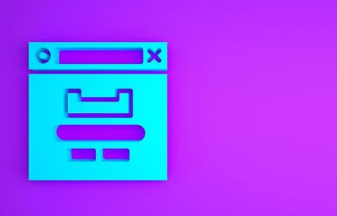 Blue Browser window icon isolated on purple background. Minimalism concept. 3 Illustrazione stock