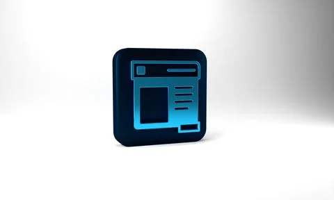 Blue Browser window icon isolated on grey background. Blue square button. 3d 스톡 일러스트