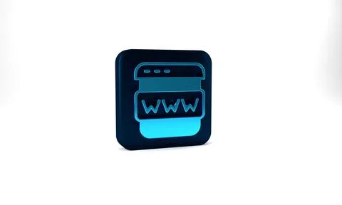 Blue Browser window icon isolated on grey background. Blue square button. 3d Illustrazione stock