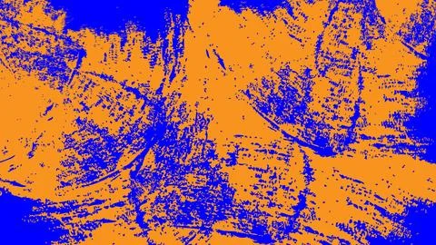 Blue brushstroke and splat texture patterns on bright orange background Illustrazione stock