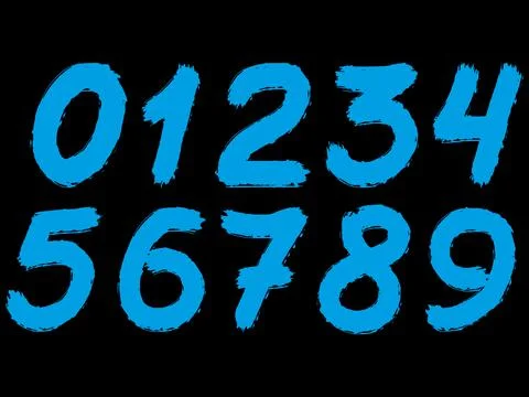 Blue brushstroke vector numbers on black background. Stock Illustration